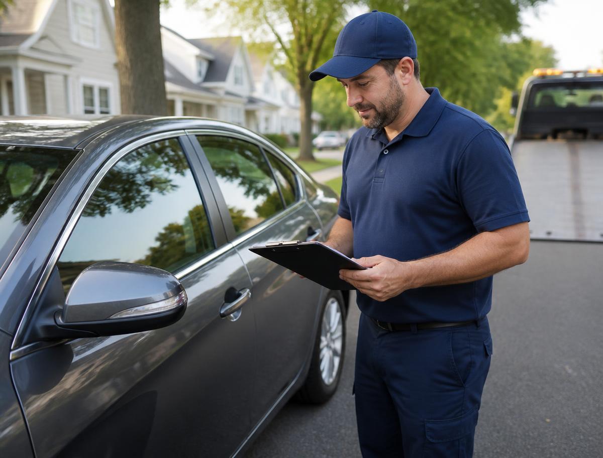 Driver completing a vehicle condition report at pickup
